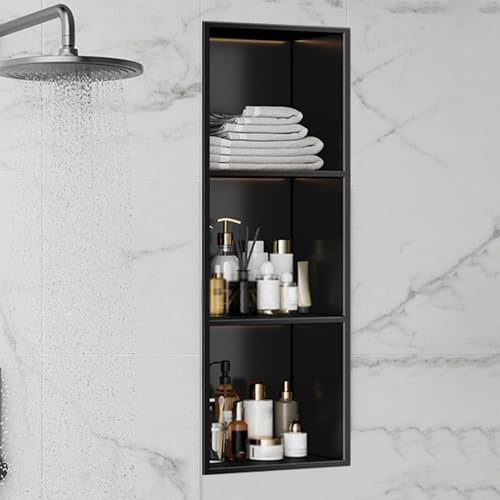 Preferspace Duschnische Insert Tile Ready Einbauregal mit LED-Lichtleisten Edelstahlschrank Keine Fliese benötigt Stauraum für Badezimmer Schlafzimmer von Preferspace