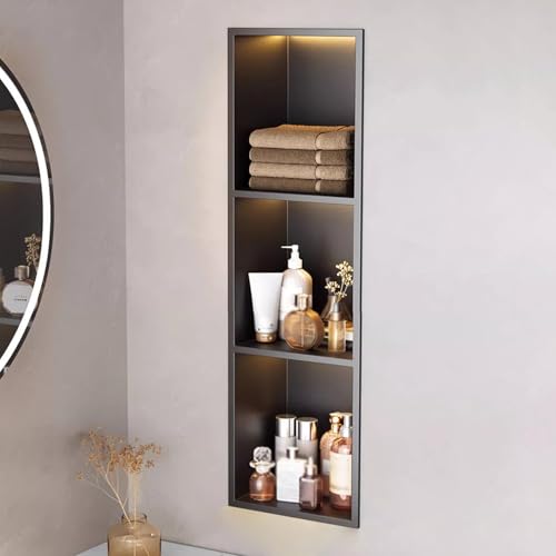 Preferspace Duschnische Keine Fliese erforderlich Einbauwandregal mit LED-Lichtleisten 304 Edelstahl Schrankorganisator für die Aufbewahrung von Toilettenartikeln im Badezimmer von Preferspace