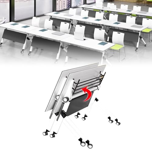 Preferspace Konferenztisch, klappbar, mit Rollen, mobiler Flip-Top-Schulungstisch für Besprechungsräume, rollendes, faltbares Wagendesign, braun, Stabiler Rahmen, Kratzfeste Oberfläche von Preferspace