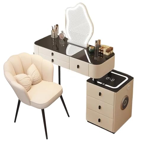 Preferspace Schminktisch, LED-Lichtspiegel, 3 Farbmodi, kabelloses Laden, Abnehmbarer Lagerschrank, stabile Metallbeine Preferspace Schminktisch, LED-Lichtspiegel, 3 Farbmodi, kabelloses Laden, Abnehmbarer Lagerschrank, stabile Metallbeine von Preferspace