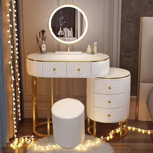 Preferspace Schminktisch-Set mit Spiegelbeleuchtung und Hocker, 3 Farbmodi, einstellbare Helligkeit, LED, stabile Metallbeine, Abnehmbarer Stauraum für Ankleidezimmer im Schlafzimmer von Preferspace