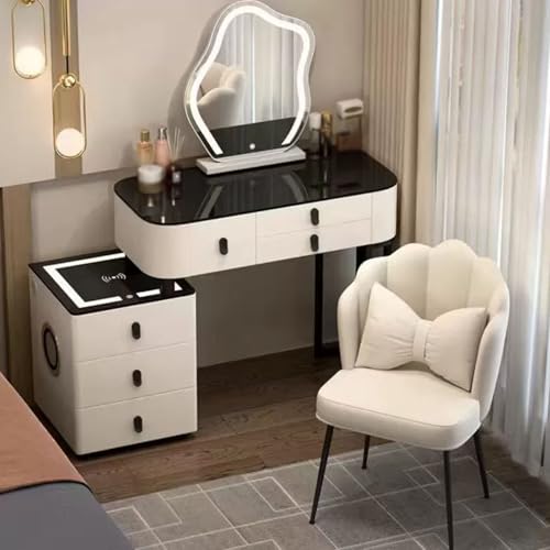 Preferspace Schminktisch fürs Schlafzimmer mit Spiegel und Beleuchtung, einstellbares LED-System, DREI Farbmodi, Schminktisch mit Ladestation von Preferspace