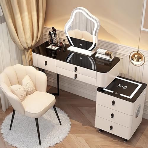 Preferspace Schminktisch fürs Schlafzimmer mit beleuchtetem Spiegel und Steckdose, Schminktisch-Set mit 3-Farbiger Beleuchtung, Glasplatte, Verstellbarer Stauraum, Samthocker Preferspace Schminktisch fürs Schlafzimmer mit beleuchtetem Spiegel und Steckdose, Schminktisch-Set mit 3-Farbiger Beleuchtung, Glasplatte, Verstellbarer Stauraum, Samthocker von Preferspace