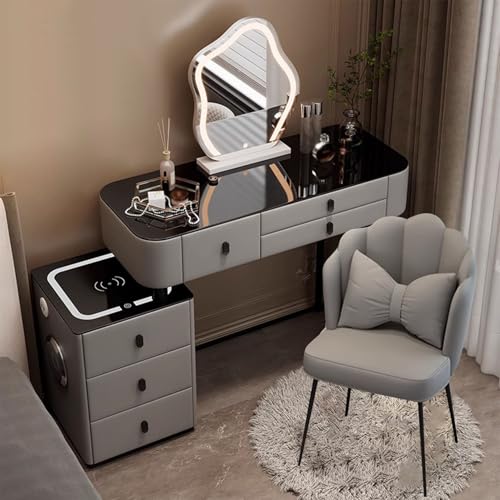 Preferspace Schminktisch fürs Schlafzimmer mit beleuchtetem Spiegel und Steckdose, Schminktisch-Set mit 3-Farbiger Beleuchtung, Glasplatte, Verstellbarer Stauraum, Samthocker Preferspace Schminktisch fürs Schlafzimmer mit beleuchtetem Spiegel und Steckdose, Schminktisch-Set mit 3-Farbiger Beleuchtung, Glasplatte, Verstellbarer Stauraum, Samthocker von Preferspace