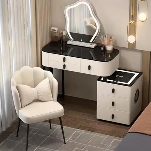 Preferspace Schminktisch mit Spiegel, LED-Leuchten, 3 Farbmodi, USB-Anschlüsse, Schrankoption Links/rechts, stabile Metallkonstruktion, Samthocker Preferspace Schminktisch mit Spiegel, LED-Leuchten, 3 Farbmodi, USB-Anschlüsse, Schrankoption Links/rechts, stabile Metallkonstruktion, Samthocker von Preferspace