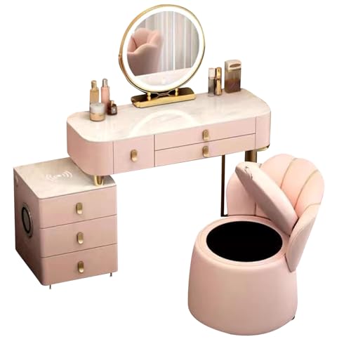 Preferspace Schminktisch mit Spiegel und Beleuchtung, 3 Farbmodi, Schminktisch-Set mit USB-Anschlüssen, BT-Lautsprechern, kabellosem Ladegerät, Aufbewahrungshocker, Metallbeinen fürs Schlafzimmer Preferspace Schminktisch mit Spiegel und Beleuchtung, 3 Farbmodi, Schminktisch-Set mit USB-Anschlüssen, BT-Lautsprechern, kabellosem Ladegerät, Aufbewahrungshocker, Metallbeinen fürs Schlafzimmer von Preferspace