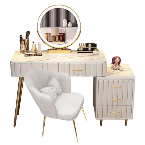 Preferspace Schminktisch mit Spiegel und Lichtern, Schminktisch mit Steinplatten-Schreibtisch, Schminktisch mit Schubladen und Aufbewahrungsschrank für Zuhause und Schlafzimmer Preferspace Schminktisch mit Spiegel und Lichtern, Schminktisch mit Steinplatten-Schreibtisch, Schminktisch mit Schubladen und Aufbewahrungsschrank für Zuhause und Schlafzimmer von Preferspace