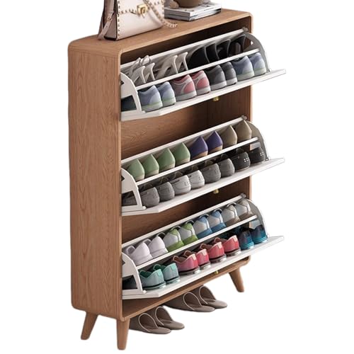 Preferspace Schuhaufbewahrungs-Organizer für den Eingangsbereich mit 3 Klappschubladen, schmaler Schuhschrank, freistehender Schuhschrank, robuste Spanplatten-Oberplattform von Preferspace