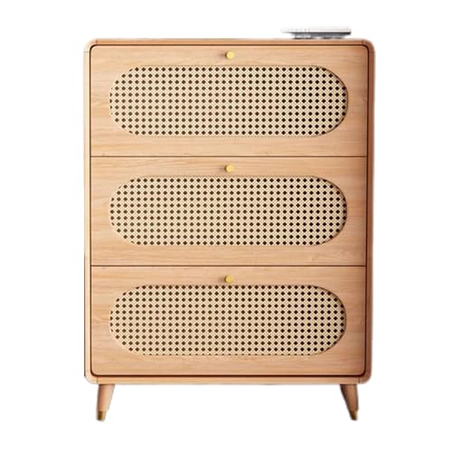 Preferspace Schuhschrank-Aufbewahrung für den Eingangsbereich aus Rattan mit 3 Klappschubladen, freistehender schmaler Schuhregal-Organizer, für den Eingang zur Haustür mit platzsparendem Design von Preferspace