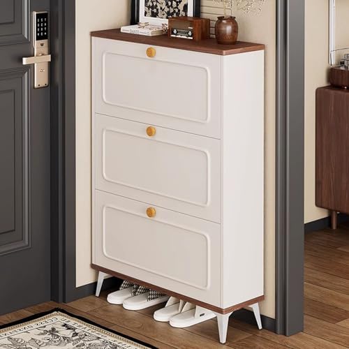 Preferspace Schuhschrank mit 3 Klappschubladen, schmaler versteckter Schuhschrank mit Metallbeinen, freistehender, schmaler Schuhregal-Organizer für den Eingangsbereich von Preferspace
