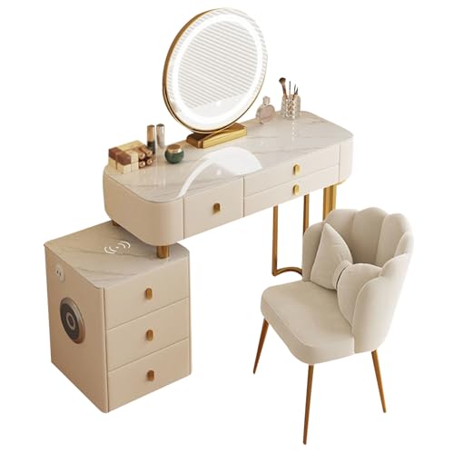 Preferspace Tisch-Schminktisch-Set mit beleuchtetem Spiegel, 3 Farboptionen, Steckdose, USB-Ladefunktion, Bluetooth-Lautsprecher, Abnehmbarer Stauraum, stabiles Metallbein-Design Preferspace Tisch-Schminktisch-Set mit beleuchtetem Spiegel, 3 Farboptionen, Steckdose, USB-Ladefunktion, Bluetooth-Lautsprecher, Abnehmbarer Stauraum, stabiles Metallbein-Design von Preferspace
