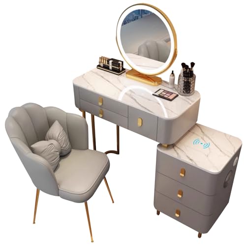 Preferspace Tisch-Schminktisch-Set mit beleuchtetem Spiegel, 3 Farboptionen, Steckdose, USB-Ladefunktion, Bluetooth-Lautsprecher, Abnehmbarer Stauraum, stabiles Metallbein-Design Preferspace Tisch-Schminktisch-Set mit beleuchtetem Spiegel, 3 Farboptionen, Steckdose, USB-Ladefunktion, Bluetooth-Lautsprecher, Abnehmbarer Stauraum, stabiles Metallbein-Design von Preferspace
