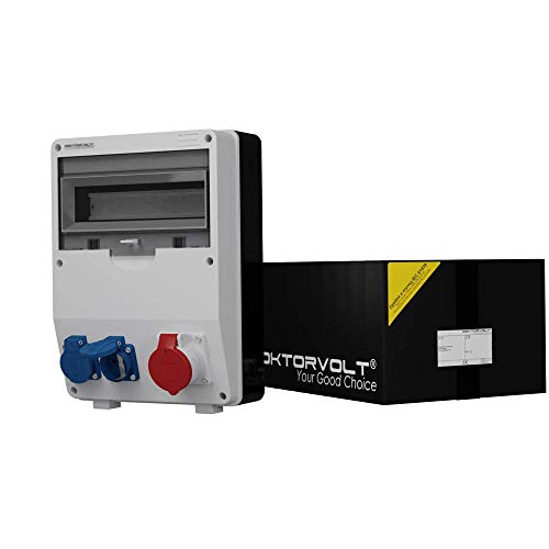 Doktorvolt Stromverteiler TD mit Mennekes Steckdosen-Kombination 2x 230V Schuko 1x 16A CEE mit Sicherheitsklappdeckeln, Baustromverteiler Wandverteiler Steckdosenverteiler komplett verdrahtet IP44 von Preis-Zone