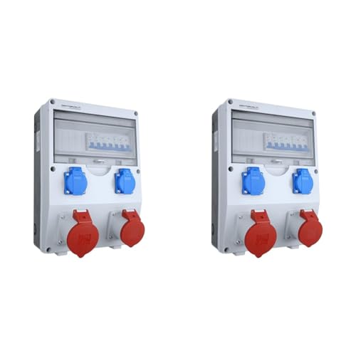 Preis-Zone Doktorvolt Stromverteiler Bals Stecker 16A Baustromverteiler Schuko Steckdosen IP44 ECO-S 32A 16A 2x230V (Packung mit 2) von Preis-Zone