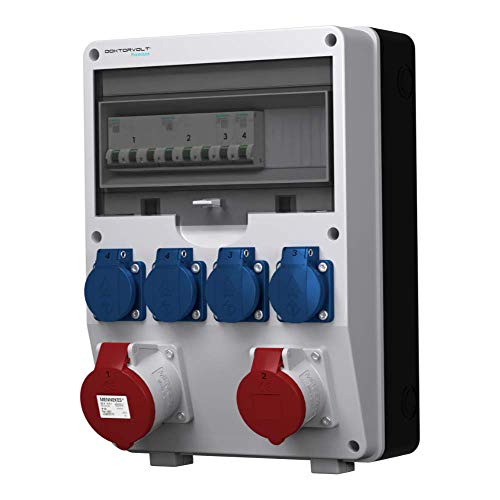 Doktorvolt Stromverteiler Baustromverteiler Wandverteiler Verteilerkasten pTD S Steckdosen Schuko 4x230V 32A 16A Komplett Außenbereich Mit CEE Steckdosen Kombination von Preis-Zone
