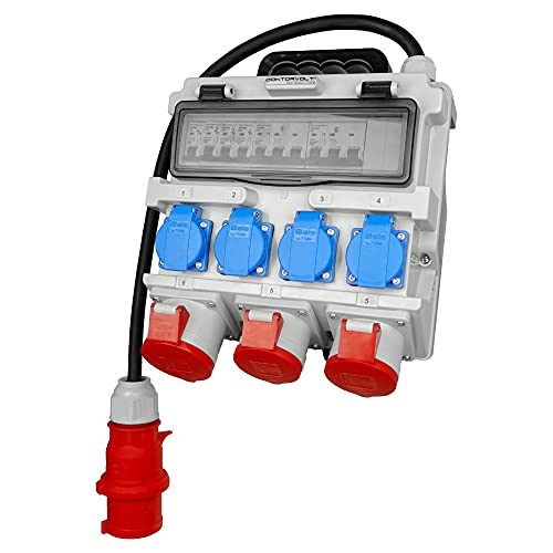 Doktorvolt Stromverteiler mit Bals Steckdosen 4x 230V 2x 16A 1x 32A 400V CEE, LS-Schalter Kabel mit CEE-Stecker, Baustromverteiler Wandverteiler Mit Leitung Sicherheitsklappdeckeln Für Baustelle IP44 von Preis-Zone