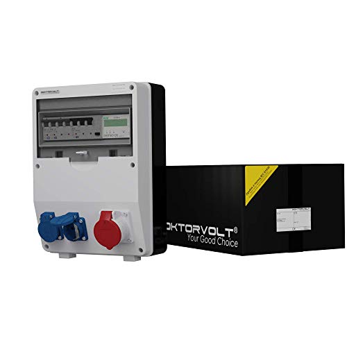 Doktorvolt Stromverteiler TD-S/FI mit Mennekes Steckdosen-Kombination 2x 230V Schuko 1x 16A CEE, mit MID Stromzähler, LS-Schalter FI-Schalter Baustromverteiler Wandverteiler komplett verdrahtet IP44 von Preis-Zone