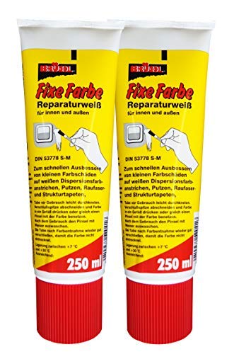 2 x Brücol Fixe Farbe Reparaturweiß für innen und außen 250ml, Wandfarbe von Preisjubel