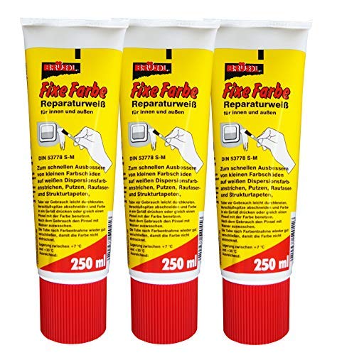 3 x Brücol Fixe Farbe Reparaturweiß für innen und außen 250ml, Wandfarbe von Preisjubel