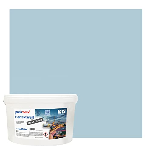 Preismaxx Perfektweiß urban colors, bunte Wandfarbe, blau, nebelblau, mist blue 2,5L, Innenfarbe, hohe Deckkraft Klasse 2, matt von Preismaxx