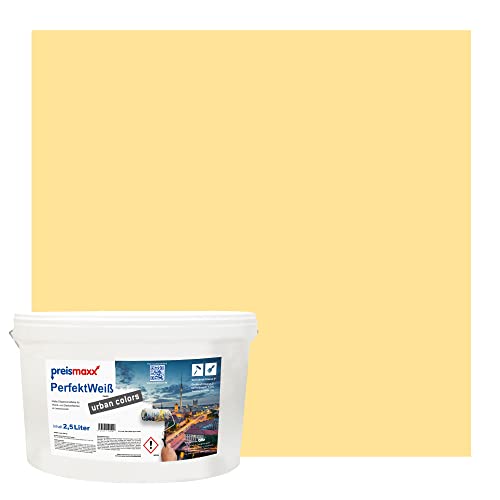 Preismaxx Perfektweiß urban colors, bunte Wandfarbe, gelb, sonnengelb, sunlight 2,5L, Innenfarbe, hohe Deckkraft Klasse 2, matt von Preismaxx