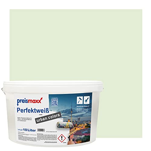 Preismaxx Perfektweiß urban colors, bunte Wandfarbe, grün, pastellgrün, pastel green 10L, Innenfarbe, hohe Deckkraft Klasse 2, matt von Preismaxx