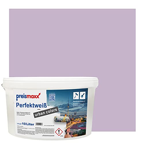 Preismaxx Perfektweiß urban colors, bunte Wandfarbe, lila, flieder, lilac 10L, Innenfarbe, hohe Deckkraft Klasse 2, matt von Preismaxx