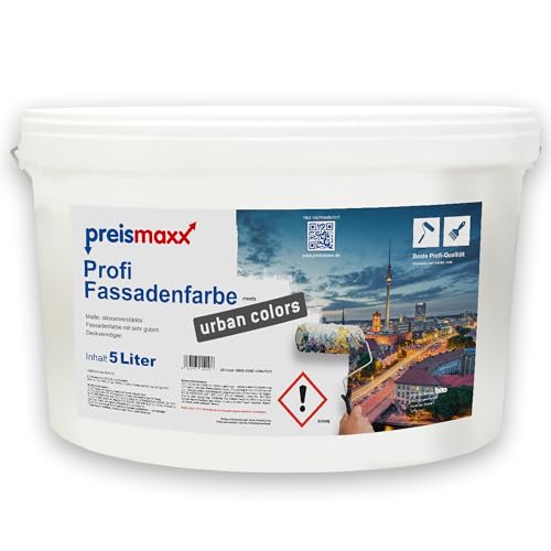 Preismaxx Profi Fassadenfarbe, Außenfarbe, weiß, white 5L, matte, wasserabweisende Aussen-Dispersion, hohe Wasserdampfdurchlässigkeit von Preismaxx