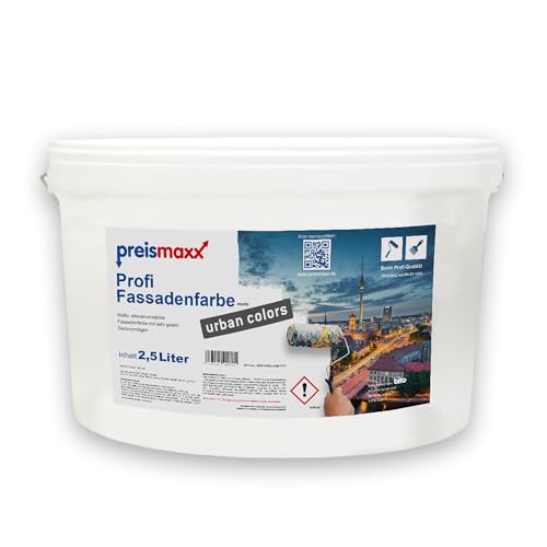 Preismaxx Profi Fassadenfarbe Außenfarbe, weiß, white 2,5L, matte, wasserabweisende Aussen-Dispersion, hohe Wasserdampfdurchlässigkeit von Preismaxx