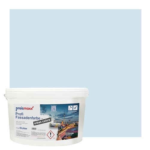 Preismaxx Profi Fassadenfarbe urban colors, bunte Außenfarbe, blau, babyblau, baby blue 5L, matte, wasserabweisende Aussen-Dispersion, hohe Wasserdampfdurchlässigkeit von Preismaxx