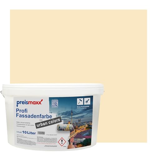 Preismaxx Profi Fassadenfarbe urban colors, bunte Außenfarbe, gelb, elfenbein, ivory 10L, matte, wasserabweisende Aussen-Dispersion, hohe Wasserdampfdurchlässigkeit von Preismaxx