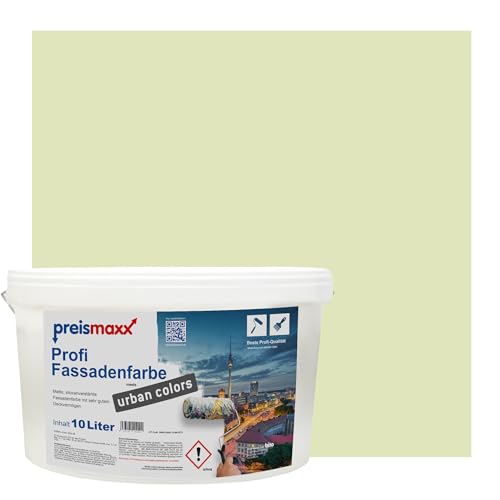 Preismaxx Profi Fassadenfarbe urban colors, bunte Außenfarbe, grün, apfelgrün, apple green 10L, matte, wasserabweisende Aussen-Dispersion, hohe Wasserdampfdurchlässigkeit von Preismaxx