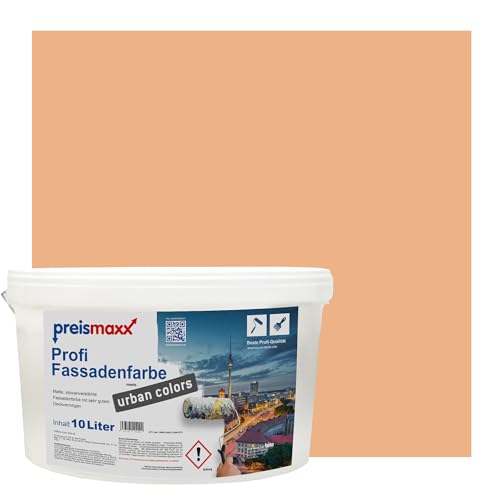 Preismaxx Profi Fassadenfarbe urban colors, bunte Außenfarbe, orange, aprikose, apricot 10L, matte, wasserabweisende Aussen-Dispersion, hohe Wasserdampfdurchlässigkeit von Preismaxx