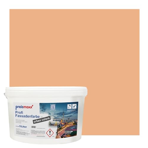 Preismaxx Profi Fassadenfarbe urban colors, bunte Außenfarbe, orange, aprikose, apricot 5L, matte, wasserabweisende Aussen-Dispersion, hohe Wasserdampfdurchlässigkeit von Preismaxx