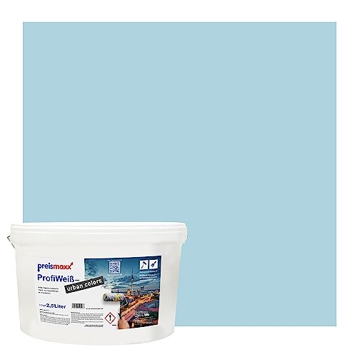 Preismaxx Profiweiß urban colors, bunte Wandfarbe, blau, maledivenblau, maldives blue 2,5L, Innenfarbe, hohe Deckkraft Klasse 2, matt von Preismaxx