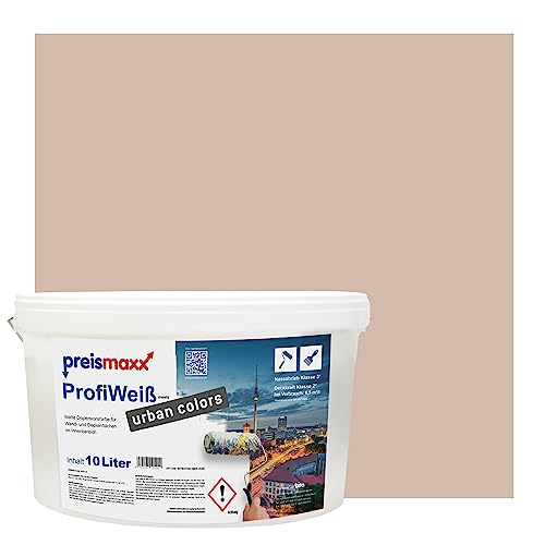 Preismaxx Profiweiß urban colors, bunte Wandfarbe, braun, haselnuss, hazelnut 10L, Innenfarbe, hohe Deckkraft Klasse 2, matt von Preismaxx