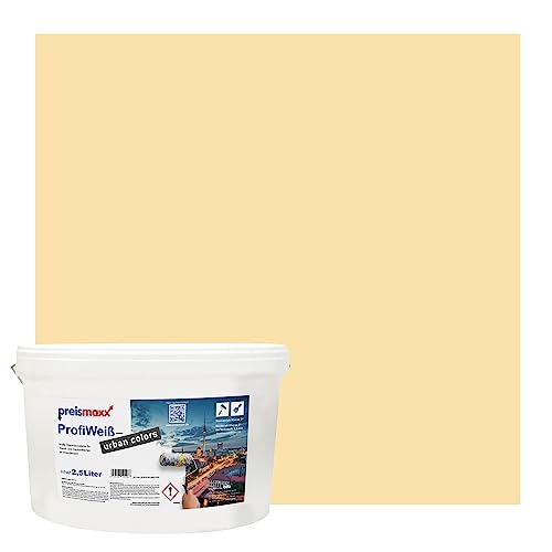 Preismaxx Profiweiß urban colors, bunte Wandfarbe, gelb, sandgelb, sand yellow 2,5L, Innenfarbe, hohe Deckkraft Klasse 2, matt von Preismaxx