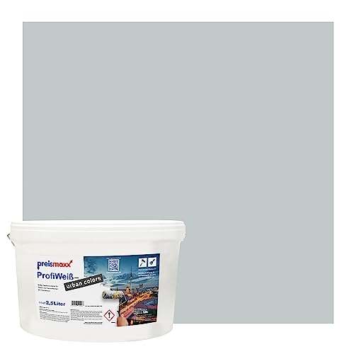 Preismaxx Profiweiß urban colors, bunte Wandfarbe, grau, meeresgrau, sea grey 2,5L, Innenfarbe, hohe Deckkraft Klasse 2, matt von Preismaxx