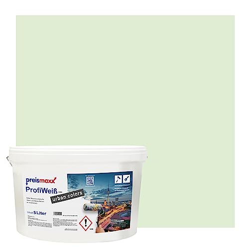 Preismaxx Profiweiß urban colors, bunte Wandfarbe, grün, eisgrün, ice green 5L, Innenfarbe, hohe Deckkraft Klasse 2, matt von Preismaxx