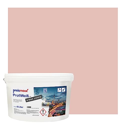 Preismaxx Profiweiß urban colors, bunte Wandfarbe, rot, rosenquarz, rose quartz 5L, Innenfarbe, hohe Deckkraft Klasse 2, matt von Preismaxx