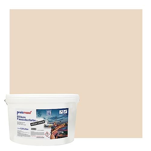 Preismaxx Silikonharz Fassadenfarbe, Ahornholz Beige 2,5 Liter, hochwertige, matte, wasserabweisende Aussen-Dispersion, sehr guter Regenschutz - Abperleffekt von Preismaxx