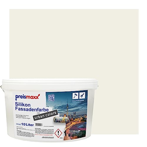 Preismaxx Silikonharz Fassadenfarbe, Altweiß Weiß 10L hochwertige, matte, wasserabweisende Aussen-Dispersion, sehr guter Regenschutz - Abperleffekt von Preismaxx
