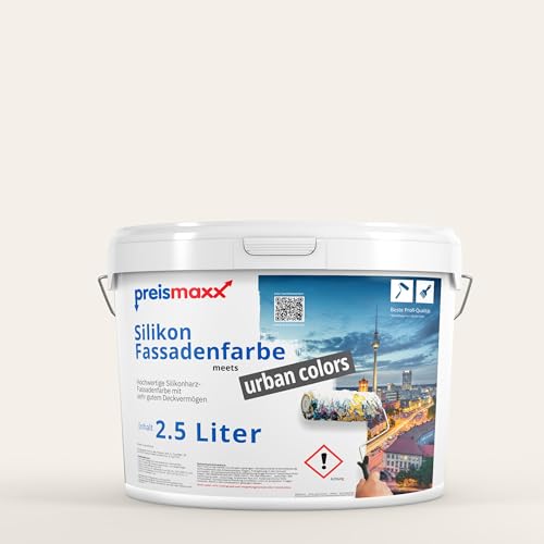 Preismaxx Silikonharz Fassadenfarbe, Altweiß Weiß 2,5L hochwertige, matte, wasserabweisende Aussen-Dispersion, sehr guter Regenschutz - Abperleffekt Preismaxx Silikonharz Fassadenfarbe, Altweiß Weiß 2,5L hochwertige, matte, wasserabweisende Aussen-Dispersion, sehr guter Regenschutz - Abperleffekt von Preismaxx