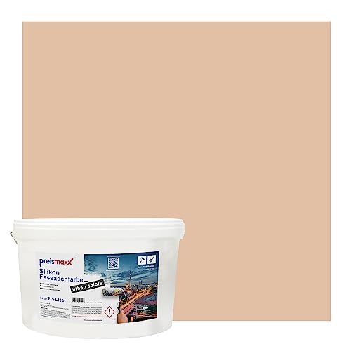 Preismaxx Silikonharz Fassadenfarbe, Dunkelbeige Beige 2,5 Liter, hochwertige, matte, wasserabweisende Aussen-Dispersion, sehr guter Regenschutz - Abperleffekt von Preismaxx