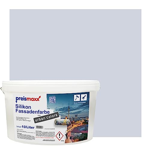 Preismaxx Silikonharz Fassadenfarbe, Dunkelgraulila Lila 10 Liter, hochwertige, matte, wasserabweisende Aussen-Dispersion, sehr guter Regenschutz - Abperleffekt von Preismaxx