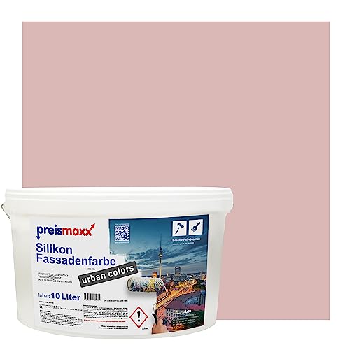 Preismaxx Silikonharz Fassadenfarbe, Pupuritrosa Rosa 10 Liter, hochwertige, matte, wasserabweisende Aussen-Dispersion, sehr guter Regenschutz - Abperleffekt von Preismaxx