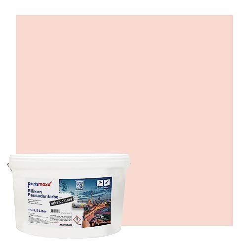 Preismaxx Silikonharz Fassadenfarbe, Rosé Rosa 2,5 Liter, hochwertige, matte, wasserabweisende Aussen-Dispersion, sehr guter Regenschutz - Abperleffekt von Preismaxx
