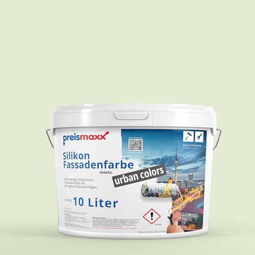 Preismaxx Silikonharz Fassadenfarbe, Weißgrün Grün 10L hochwertige, matte, wasserabweisende Aussen-Dispersion, sehr guter Regenschutz - Abperleffekt Preismaxx Silikonharz Fassadenfarbe, Weißgrün Grün 10L hochwertige, matte, wasserabweisende Aussen-Dispersion, sehr guter Regenschutz - Abperleffekt von Preismaxx