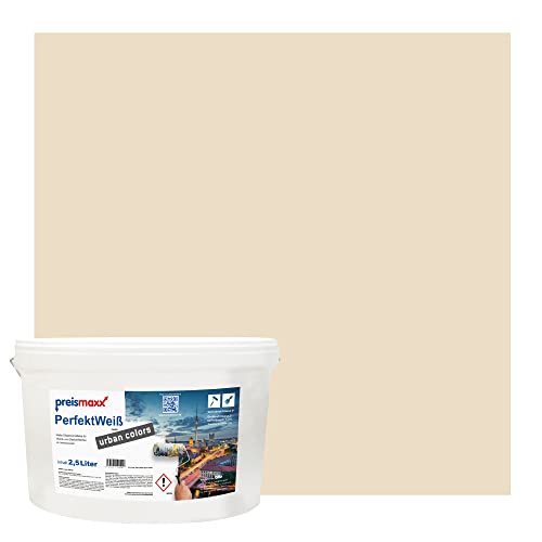 Preismaxx Perfektweiß urban colors, bunte Wandfarbe, beige, cremefarben, cream 2,5L, Innenfarbe, hohe Deckkraft Klasse 2, matt von Preismaxx