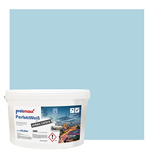 Preismaxx Perfektweiß urban colors, bunte Wandfarbe, blau, maledivenblau, maldives blue 5L, Innenfarbe, hohe Deckkraft Klasse 2, matt von Preismaxx